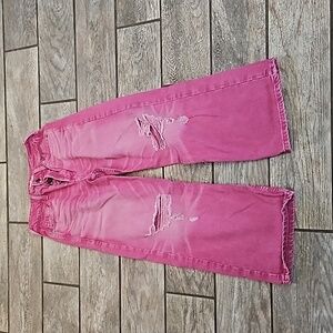 Ariat Fuchsia Distressed Wide-Leg Jeans